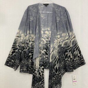 New S.L. Fashions size 22W Gray Animal Print Draped Long Sleeve Duster Kimono